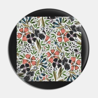 Flower Flurry - Salmon, Green, Black and Turquoise - Digitally Illustrated Flower Pattern for Home Decor, Clothing Fabric, Curtains, Bedding, Pillows, Upholstery, Phone Cases and Stationary Pin