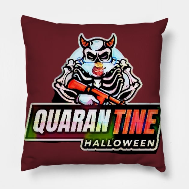 Quarantine Halloween (devil skull with gun) Pillow by PersianFMts