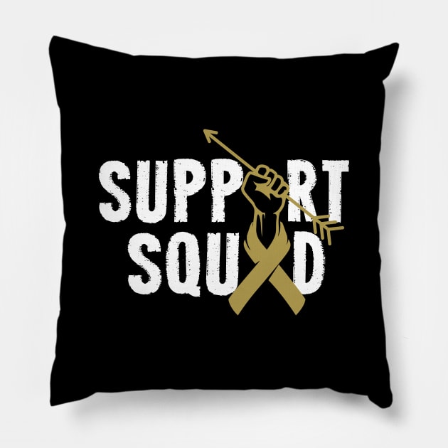 Support Squad Childhood Cancer Awareness Ribbon Pillow by ArtedPool