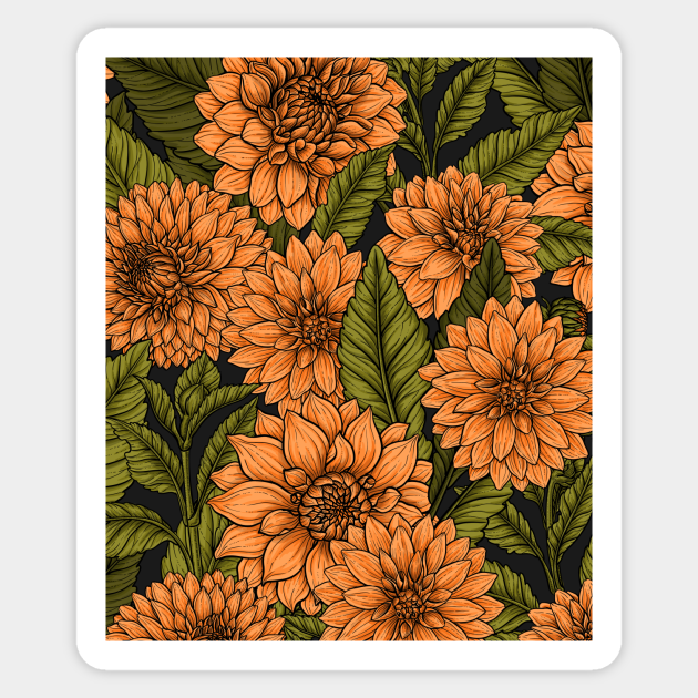 Orange Dahlia garden - Dahlias - Sticker