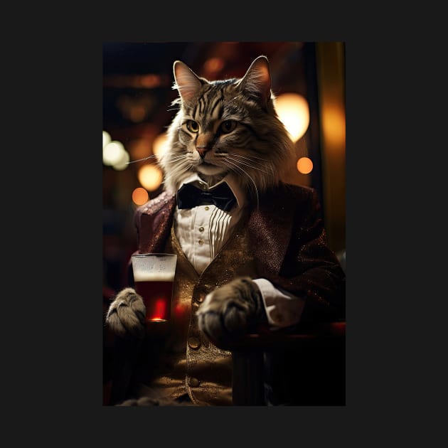 Dapper Tabby Cat with Beer by JensenArtCo