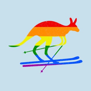 Skier Kangaroo Skiing Fun Winter Sports Rainbow Flag Gift T-Shirt