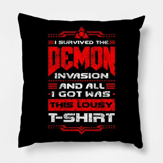 I survived the Demon Invasion - Vintage Lousy T-Shirt Pillow by demonigote