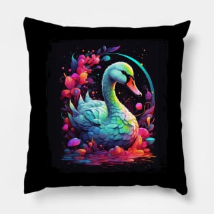 Swan in lake of colors Pillow