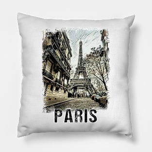 Paris City Streets Vintage Travel Poster Series grunge edition 04 Pillow