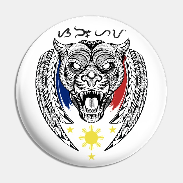 Philippine 3 Stars Sun / Tribal line Art Tiger / Black Panther / Baybayin word Sanghaya (Dignity) Pin by Pirma Pinas