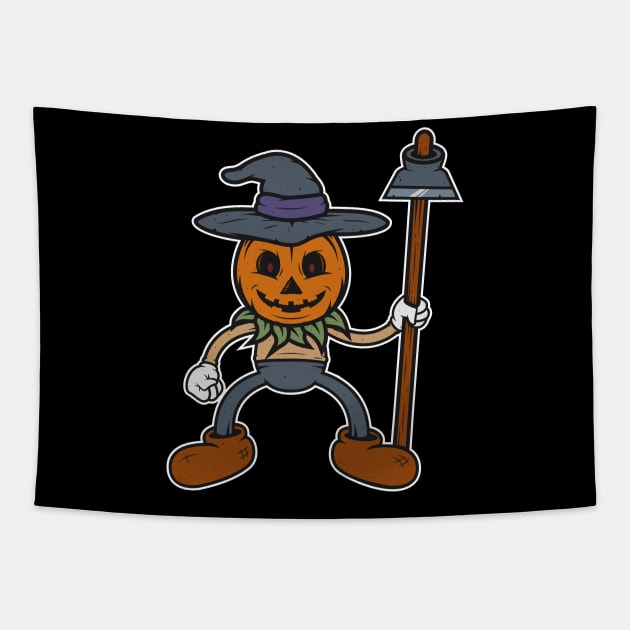 Retro 1930s Halloween Scarecrow Cartoon Tapestry by UnluckyDevil