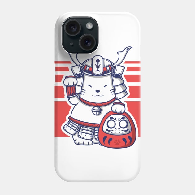 maneki neko lucky cat with daruma illustration Phone Case by Spes.id