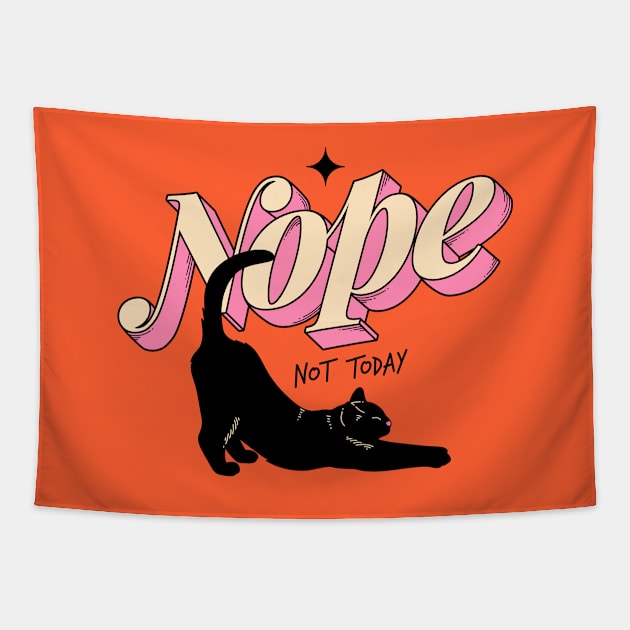 Monday Nope Black Cat in orange Tapestry by The Charcoal Cat Co.