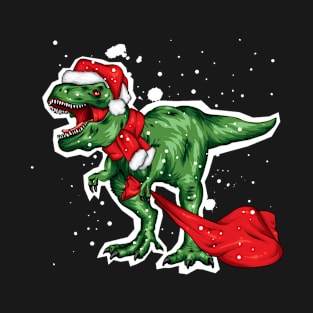 Dinosaur trex in a christmas hat and scarf. T-Shirt