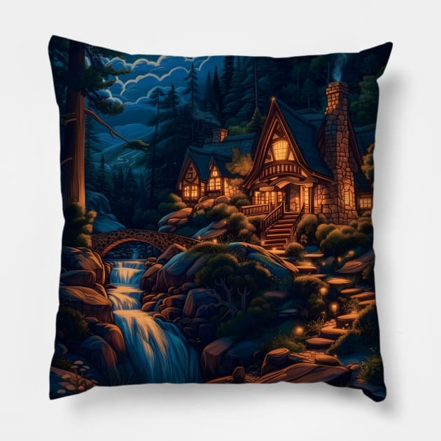 Elven Abode - Vintage Poster - Fantasy Pillow by Fenay-Designs