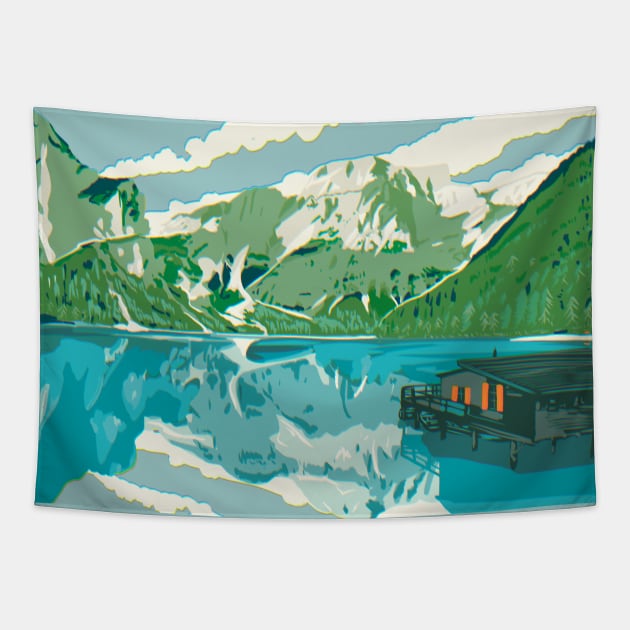 Lake and mountains Tapestry by Mimie20