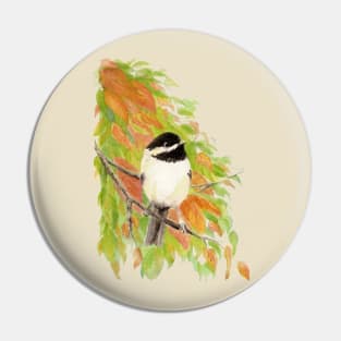 Watercolor Autumn Chickadee Bird Pin