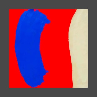 Minimal Abstract Composition in Red, Blue, and Tan T-Shirt