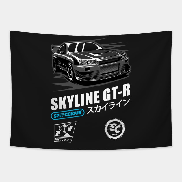 Black GT-R Skyline R34 Tapestry by pujartwork