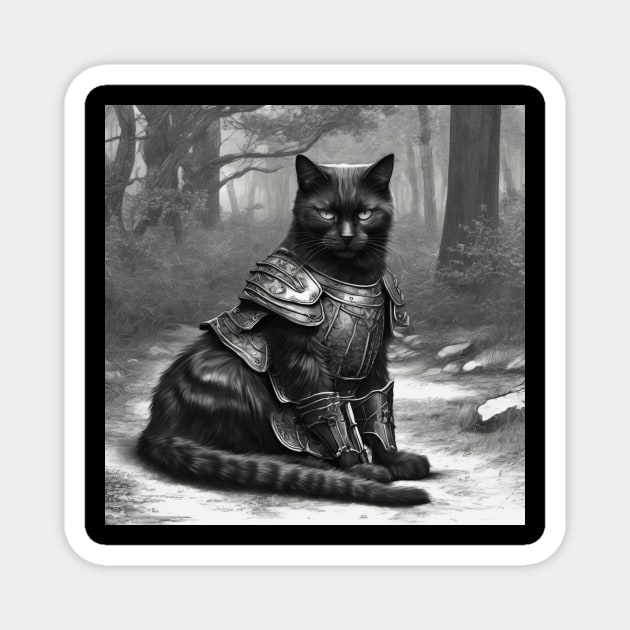 BLACK CAT IN ARMOR Magnet by DjurisStudio