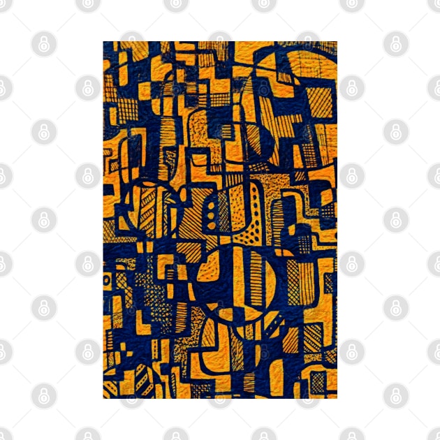 African Abstract Art Pattern Design - "Ndalu" - Orange and Blue by Tony Cisse Art Originals