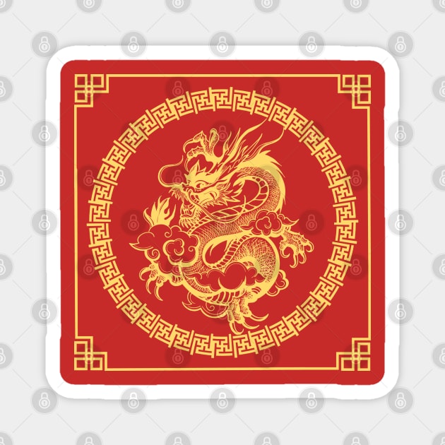 Chinese Dragon in Golden Circle Magnet by devaleta