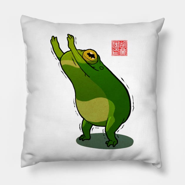 Yoga Frog Chair Pose Pillow by DingHuArt