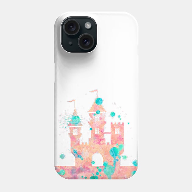 Princess Castle Watercolor Painting Pink Turquoise Phone Case by Miao Miao Design