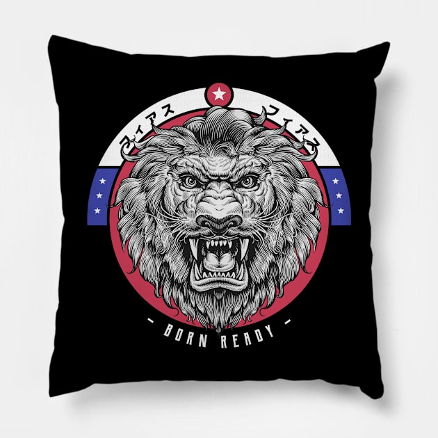 Born Ready Fighter Lion's Head Pillow by Tip Top Tee's