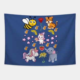 Kids animals and cartoon inspired design Tapestry