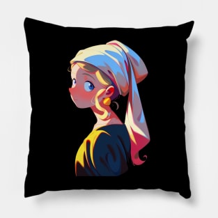 Girl with Earring T-shirt Color Background Pillow