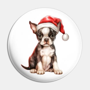 Boston Terrier Dog in Santa Hat Pin