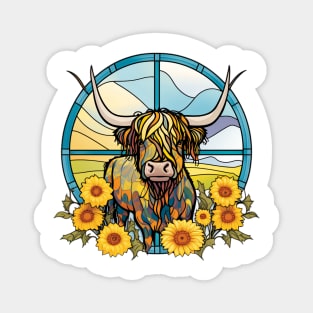 Sunflower Stained Glass Highland Cow #6 Magnet