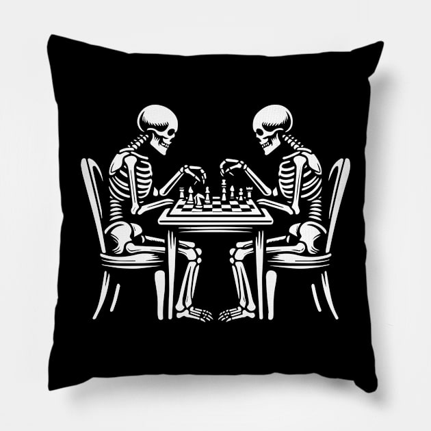 skeletons play chess Pillow by lkn