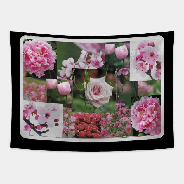 Pink Flowers Collage Tapestry by The Golden Palomino