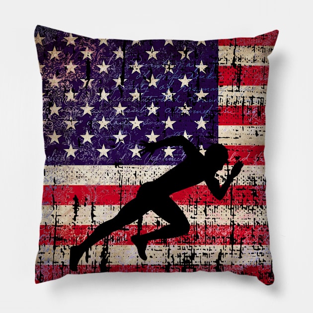 Sprinter Track Team Distressed American Flag Pillow by 4Craig