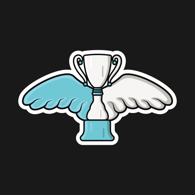 Flying Metal Trophy with Bird Wings vector illustration. Winner reward objects icon concept. School and Sports competition winner trophy and wings vector design. by AlviStudio