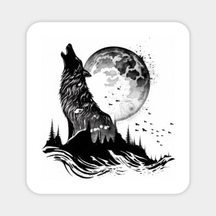 Wolf and Moon 2 Magnet