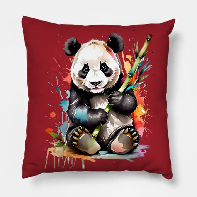 Artistic Panda Portrait V4 Pillow by Peter Awax
