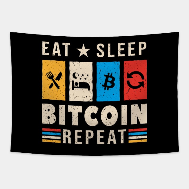 Bitcoin - Retro - EAT SLEEP BITCOIN Tapestry by CoolTeez