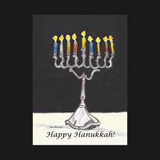 Menorah Candelabrum Happy Hanukkah Hand Drawn Design T-Shirt