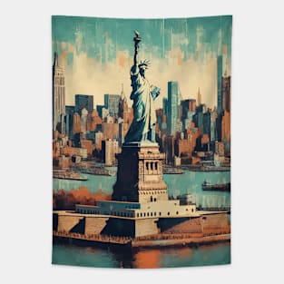 The Statue of liberty New York Abstract Cityscape Tapestry