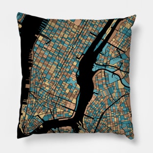 New York Map Pattern in Mid Century Pastel Pillow