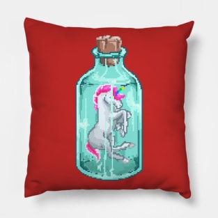 Mini unicorn in bottle glass pixel Pillow