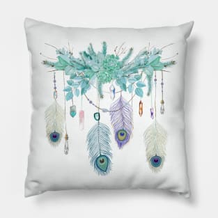 Peacock Feather And Crystal Spirit Gazer Pillow