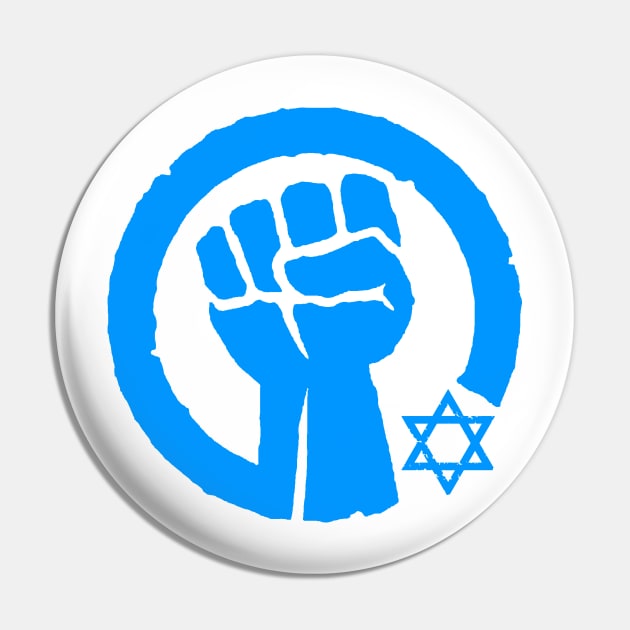 I stand with Israel - Solidarity Fist (bright blue white) Pin by Tainted