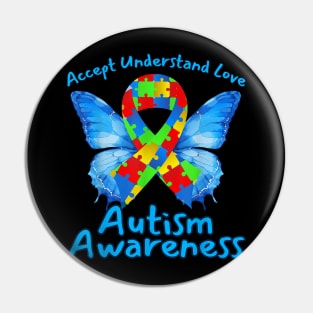 Accept Understand Love Autism Awareness Jigsaw Butterfly Pin