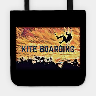 Kite Boarding (flying silhouette surfer sunset) Tote