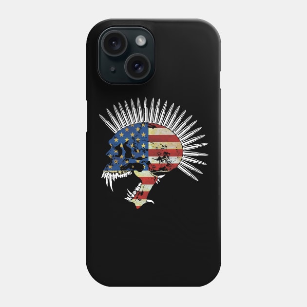 Bullet Head Mohawk Skull with American Flag Phone Case by RawSunArt