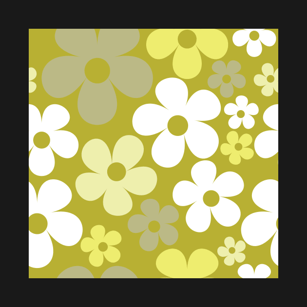 Hippie Floral Green White Pastel Flower Seamless Pattern by 2CreativeNomads