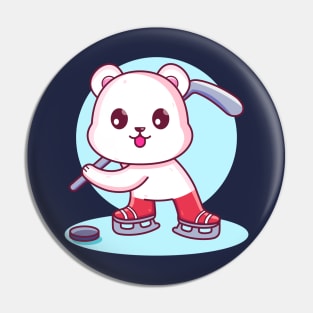 Cute Kawaii Polar Bear Playing Hockey Pin