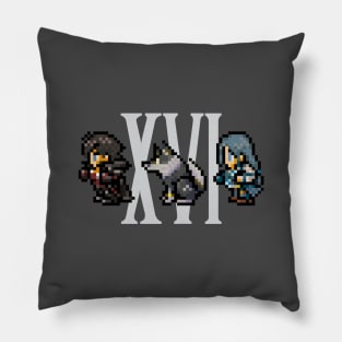 Clive, Torgal, and Jill XVI Design | FFXVI Pixel Party Members | Final Fantasy 16 | Dark Colors Pillow