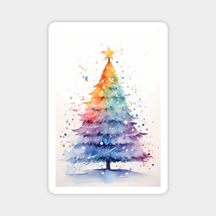 Rainbow Colored Watercolor Christmas Tree Magnet