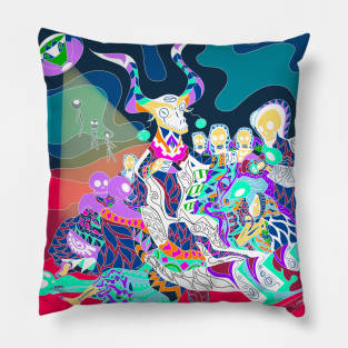 the goat and the evil witches business art Pillow